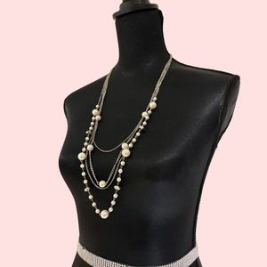 Pho pearl silver long chain necklace